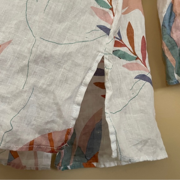 Cynthia Rowley Floral Linen Tunic Top Shirt 1X Roll-tab Sleeve Tropical Vacation - Picture 8 of 13